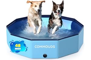 COMMOUDS Foldable Dog Pool, Collapsible Hard Plastic Dog Kiddie Swimming Pool, Portable Pet Bath Tub Wading Pools for Kids and Puppy Small Medium Large Dogs (48inch.D x 12inch.H)