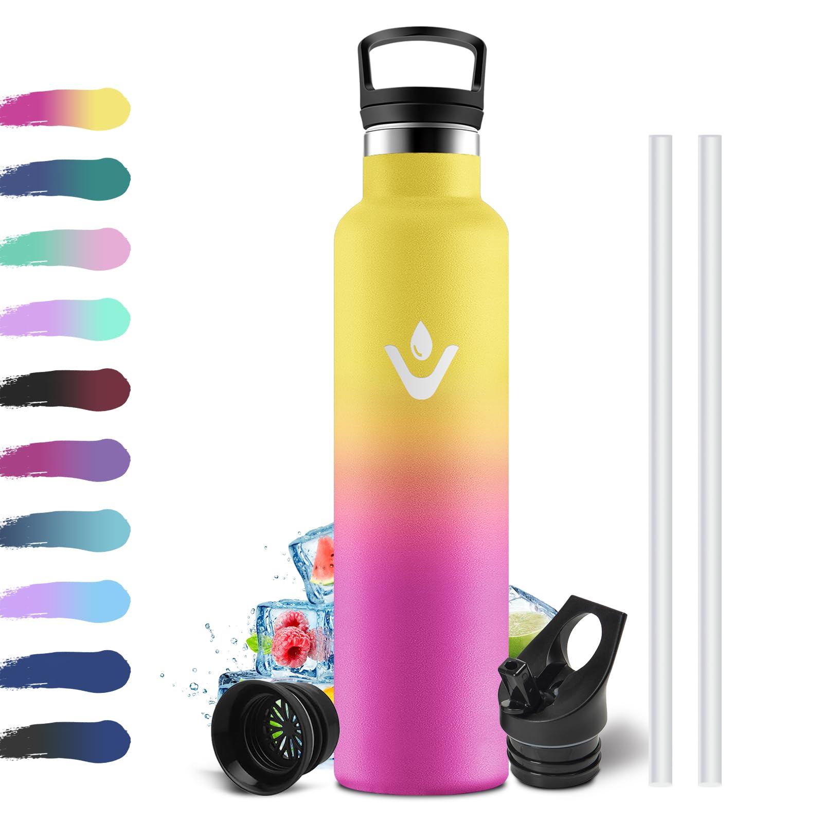 Thermosflasche 1L, Auslaufsicher Trinkflasche BPA-Frei, Isolierflasche mit Strohhalm, Einhandöffnung, Metall Wasserflasche Doppelwandig Isoliert, Wasserflasche für Fitness, Laufen, Büro, Schule