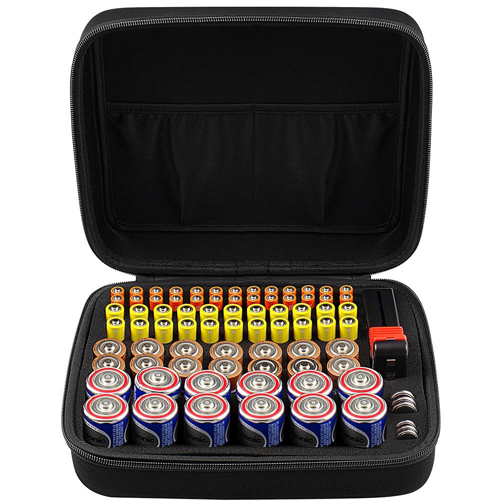 COMECASE Hard Battery Organiser Storage Box Carrying Case Bag - Holds 142 Batteries AA AAA C D 9V - Fits D-FantiX Digital Battery Tester BT-168D