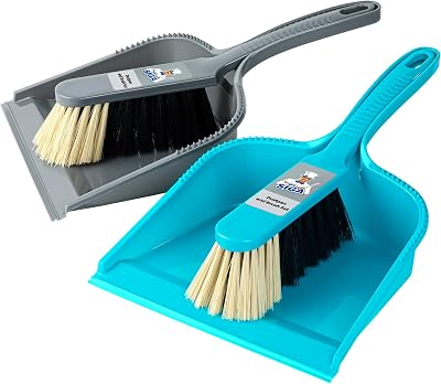 MR.SIGA Dustpan and Brush Set Pack of 2 Blue Grey