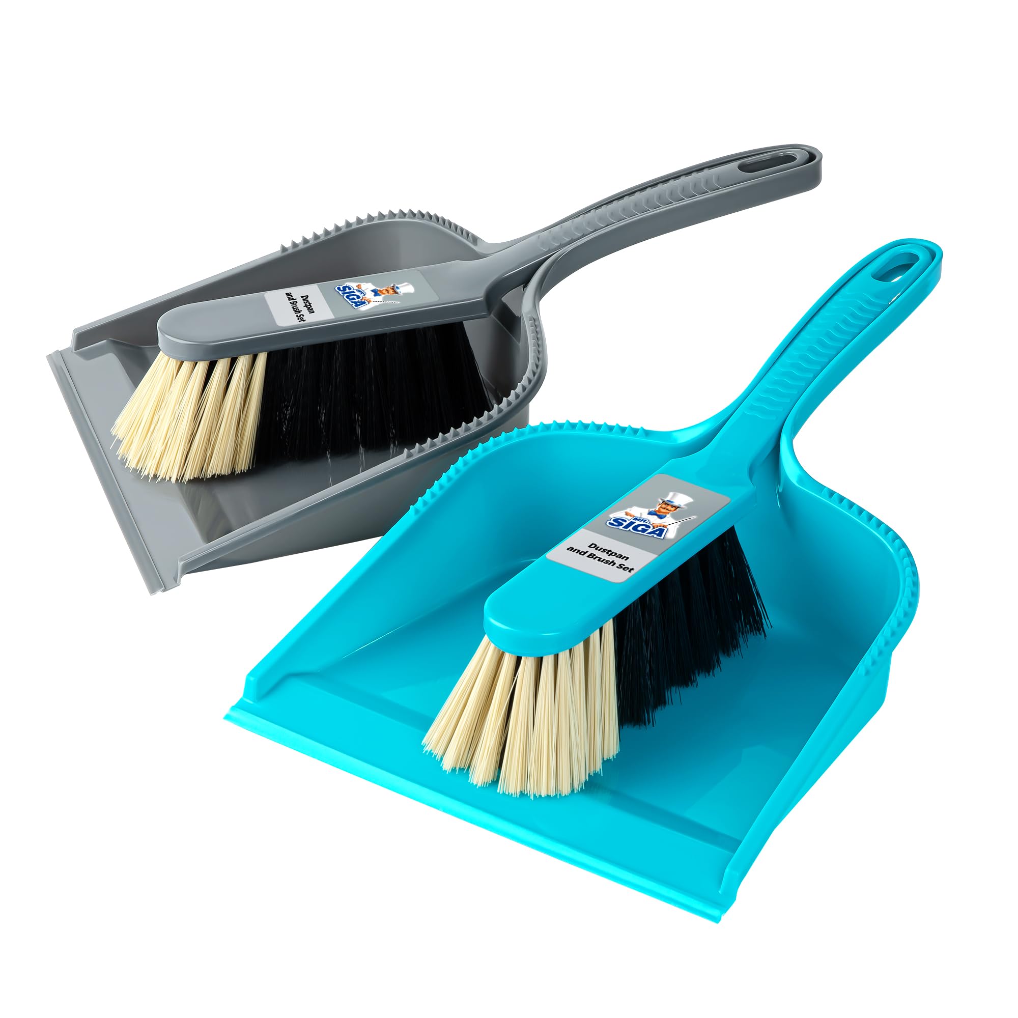 MR.SIGA Dustpan and brush set - Pack of 2, Blue & Grey