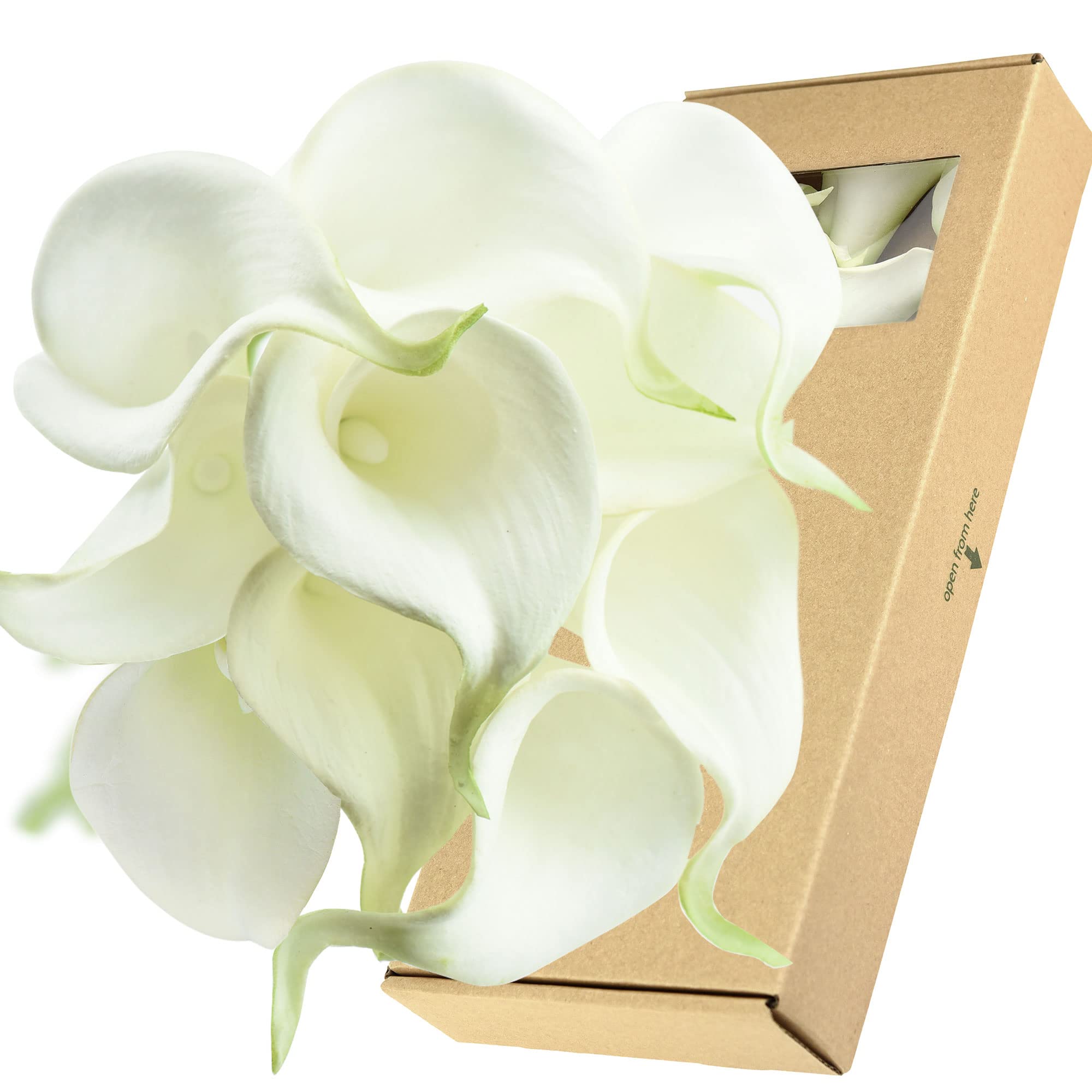 FiveSeasonStuff 10 Stems Real Touch Calla Lilies Artificial Flower Bouquet, Perfect Wedding, Bridal, Party, Home Office Décor DIY (White & White Pistil)