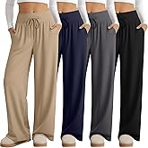 Velvelhall 4 Pack Women's Lounge Pants, Drawstring Wide Leg Yoga Pants Sweatpants with Pockets Running Workout Legging