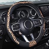 Leopard Steering Wheel Cover, Breathable Microfiber Leather Universal 14.5-15 inch for Most Automotive Steering Wheel Cheetah Print, Black