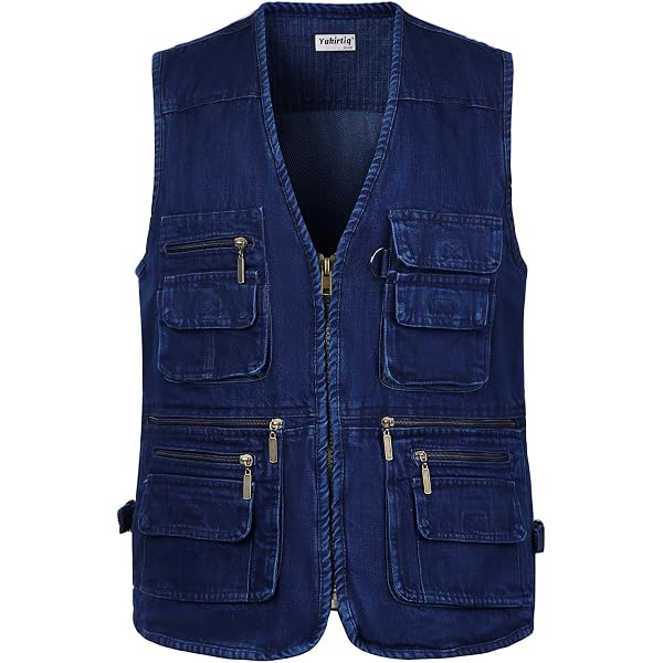SOUGAO Mens Outdoor Denim Vest Work Safari Fishing Travel Multi