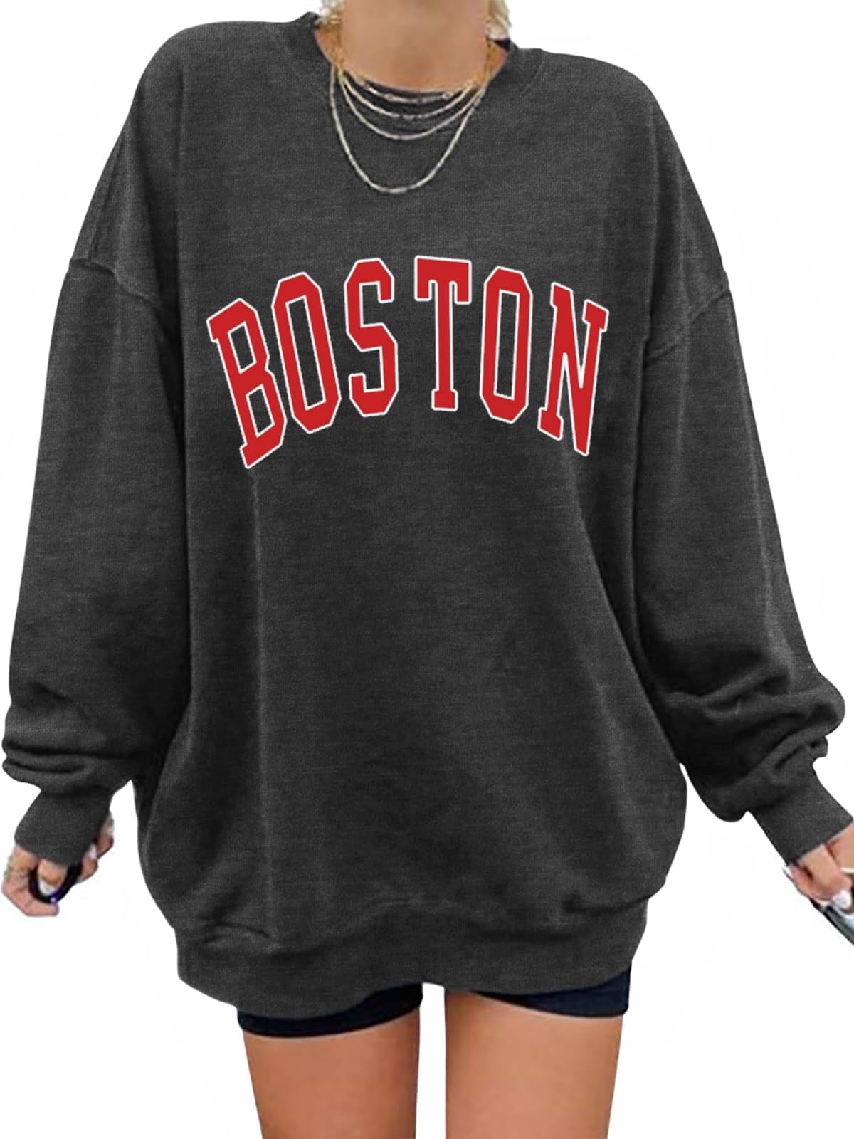 DOOLECK Women's Boston Graphic Sweatshirt Oversized