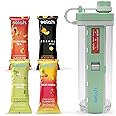Selah Flavored Water Bottle - Water Enhancer, Sugar Free, Vitamin Infused Water - 20oz Water Bottle With Flavor Pods Included - Energy Drink, Strawberry, and Sports Drink Pods (Green, 4 Flavor Pods)