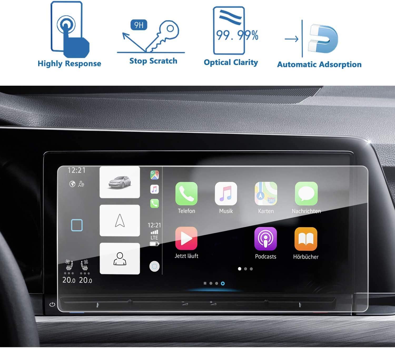LFOTPP Golf 8 MK8 GTI GTD GTE Discover Pro 10 Inch Navigation Tempered Glass Screen Protector, transparent - Image 3