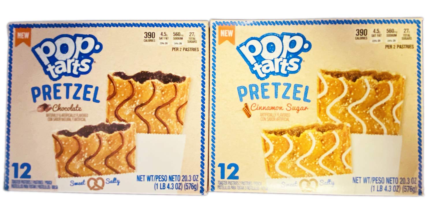 New Pop-Tarts Pretzel Toaster Pastries 20.3 Oz Pack Of 2! 2 Flavors Chocolate and Cinnamon Sugar! Sweet And Salty! Pretzel Flavored Toaster Pastries Breakfast For Kids!