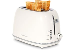 Roter Mond 2 Slice Toaster Retro Stainless Steel Toaster with Bagel, Cancel, Defrost Function and 6 Bread Shade Settings Bread Toaster, Extra Wide Slot and Removable Crumb Tray, Cream