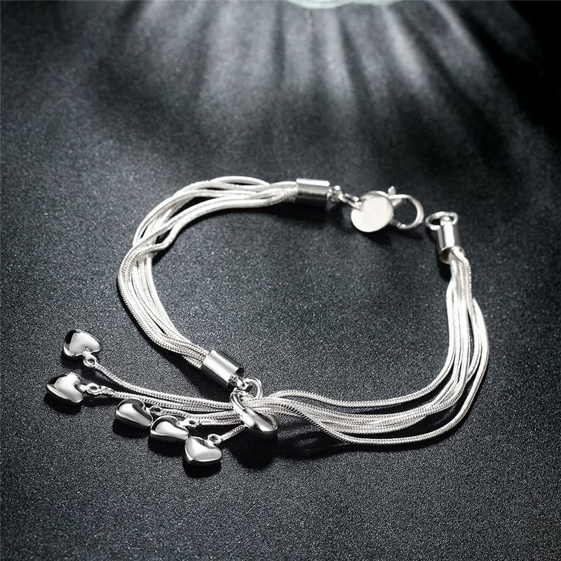 Dofihy S925 Sterling Silver Charm Bracelets for Women Bracelets for Women Lady\'s Pendent Charm Wrist Chain Bracelet Bangle