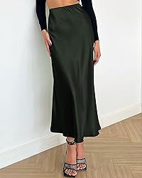 BTFBM Women's Summer Spring Satin Midi Skirt Silk