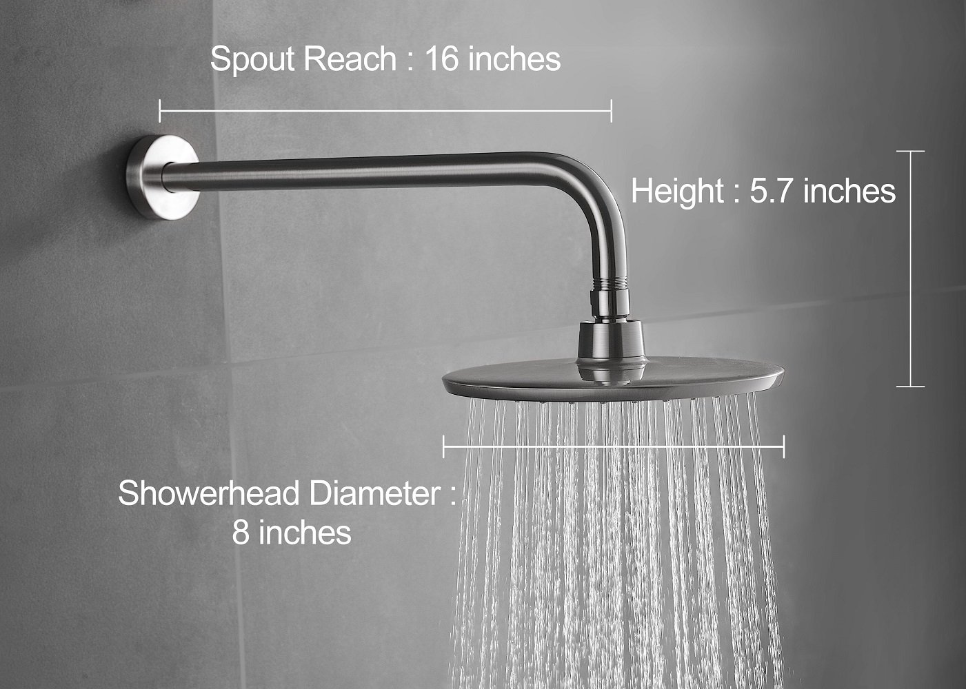 Purelux Rainfall Shower Head with 16 Inch Extra Long Stainless Steel