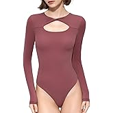 PUMIEY Women's Knot Front Long Sleeve Bodysuit Crew Neck Body Suits Sexy Tops Smoke Cloud Pro Collection
