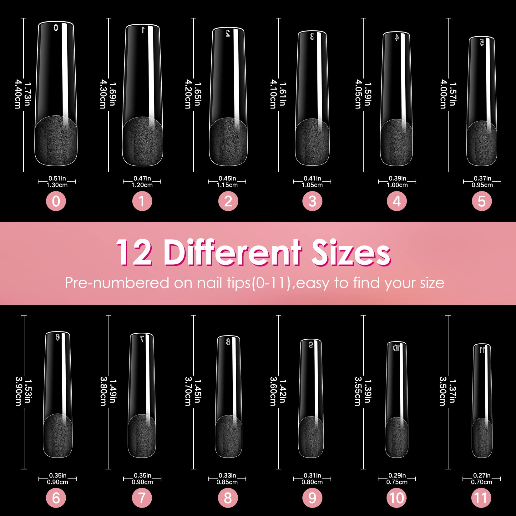 Ranrose Long Straight Nails Tips,240PCS Full Cover Soft Gel Nail Tips for Acrylic Nails Professional 12 Size Pre-shaped XXL Straight Shape False Nail Half Matte Fake Nail for Press On Nail Extensions - Image 3