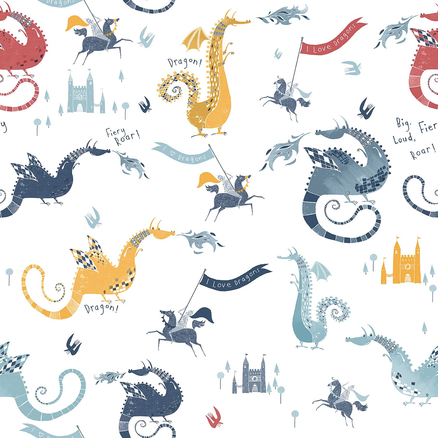 Galerie G78369 Tiny Tots 2 Dragons Wallpaper, Navy/Red/Yellow, 10m x 53cm — image 1