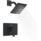 KENES Matte Black Shower Faucet with 6-Inch Shower Head and Handle Set, Square Shower Faucet Set Bathroom Rainfall Shower System Wall Mount, KE-6025B-2 (Shower Valve Included)
