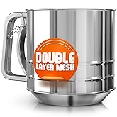 5 Cup Flour Sifter for Baking – Large Capacity Flour Sifter Stainless Steel with Double Mesh, Easy One-Hand Use & Dishwasher 