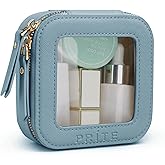 Prite Small Makeup Bag for Women Portable Clear Makeup Bag Cute Mini Waterproof Travel Cosmetic Bag with Gold Zipper for Car Essentials(Blue)