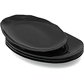 TP 10" Serving Platters Set of 4, Oval Melamine Serving Trays for Appetizers Desserts Pasta Snacks Sushi, Unbreakable Plates for Dinner and Party, Black