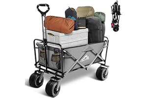 SAILARY Collapsible Folding Wagon, Heavy Duty Foldable Cart with Two Drink Holders, Portable Utility Grocery Wagon for Camping Shopping Sports, Gray