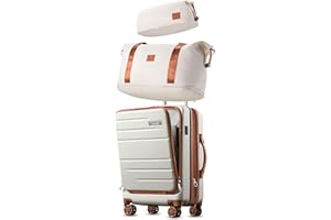 LUGGEX Carry On Luggage Sets 3 Piece, Expandable Polycarbonate Hard Shell Suitcase with Front Pocket and USB Port (White, 20/Duffle/Toiletry)