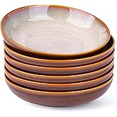LERATIO Large Pasta Bowls,38oz Ceramic Pasta Bowls,9.0" Reactive Glaze Pasta Bowl Set of 6,Microwave & Dishwasher,Oven Safe,Wide Serving Bowls for Salad,Pasta,Fruit,Scratch Resistant-Khaki