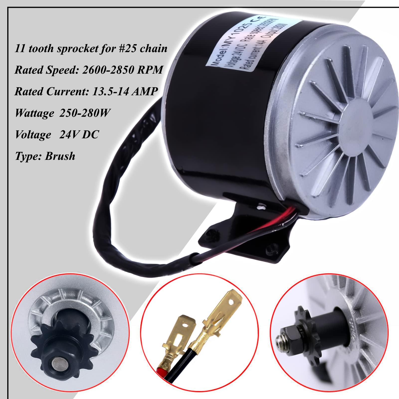 GLENPARTS Starter Motor 24 Volt 250W 280W Electric Scooter Replacement for Razor E300 Motor ST09 Model MY-1016-B