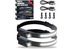 BUD K Rechargeable Headlamp 2Pack, 230°Wide Beam Headlamp for Adults, LED Headlamp with Clips-Camping Gear, 6 Modes, Motion Sensor, Head Lamp Flashlight for Cycling, Running, Fishing, Camping