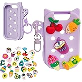 Frezonika Hand Sanitizer Case with 30 Charms and 1 Keychain for Touchland, Compatible with Power Mist 1 FL Oz/30ML, Croc-Style Touchland Holder (Purple Case Food Charms)