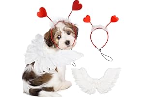 ShuRung Dog Sweeat Heart Headband Valentin's Day Costume Set with White Feather Wing Heart Headband Love-Themed Dog Outfits for Medium to Big Dog Breeds