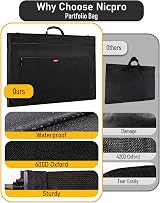 Nicpro Lightweight Art Portfolio Bag 24 x 36 Black Canvas With Straps view 6
