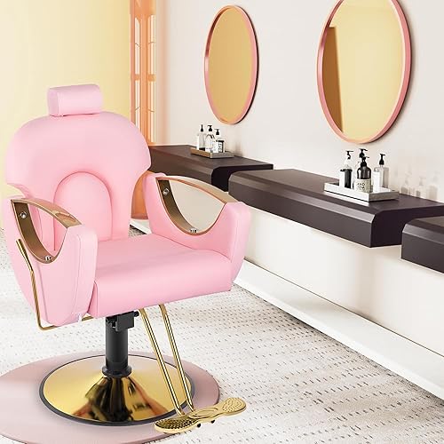 Pink Barber Chairs for Barbershop Home, Hair Salon Chair for Hair