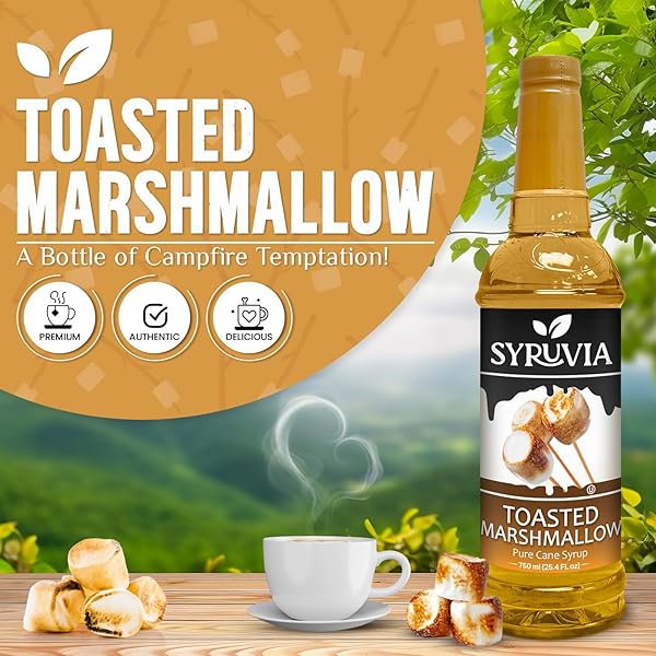 SYRUVIA TOASTED MARSHMALLOW SYRUP FOR COFFEE 25.4 OUNCES TOASTED MARSHMALLOW COFFEE SYRUP FLAVOR