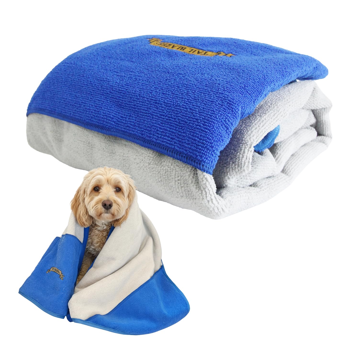 TAIL BLAZERS Super Absorbent Microfiber Dog Towel. Extremely Absorbent, Ultra Soft Quick Dry Towel. Dogs Accessories for Grooming. Cat, Horse, Dog Dryer Featuring Hand Corner Pockets. S 60x100cm