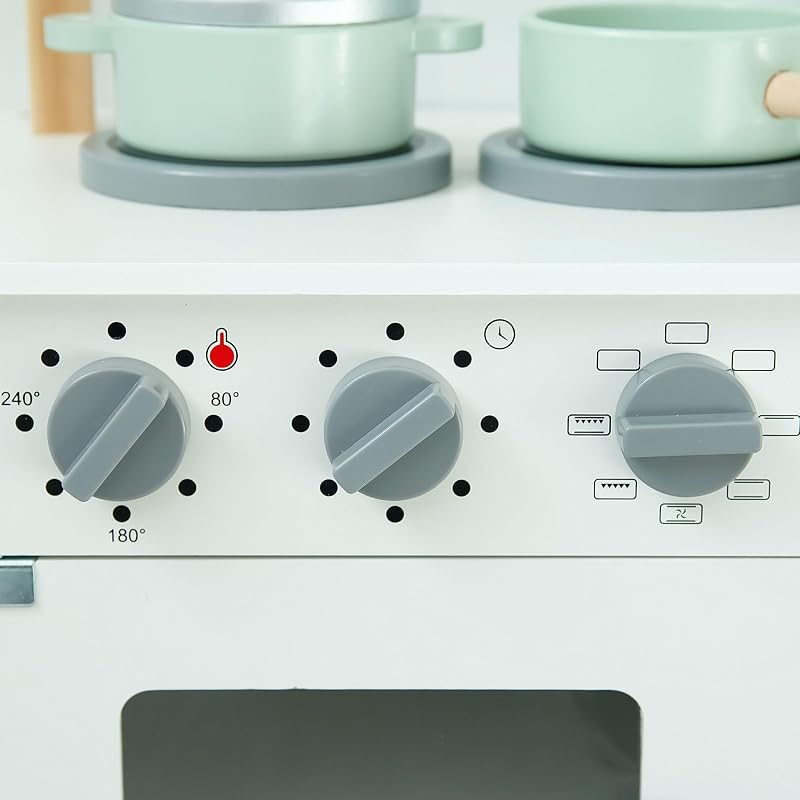 Cuisine en Bois Enfant Montessori 3+ Ans – Micro-Ondes, Four, évier & Accessoires Inclus – Solide, sûre, éducative, Couleurs Naturelles, Jeu créatif Durable