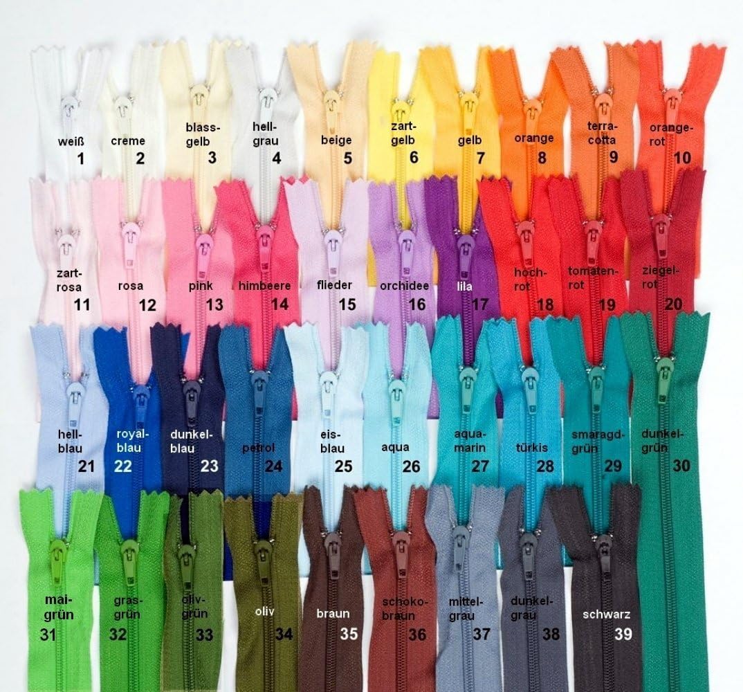 39 Zip Fasteners in Assorted Colours 50 cm BigaMart