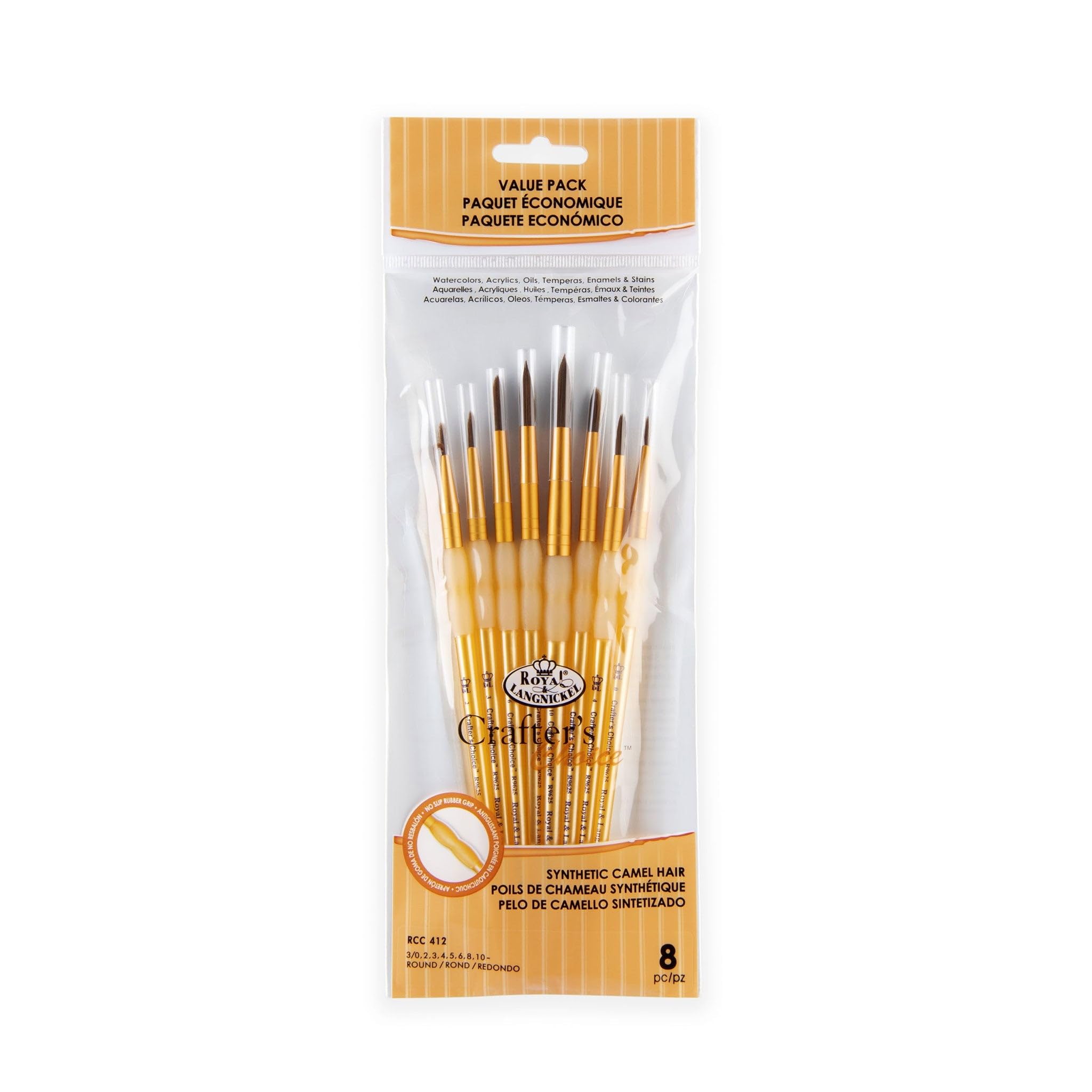 Royal and Langnickel Crafter's Choice Round Camel Hair Brush Set (Pack of 8), Gold