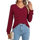 Rapbin Womens Shirts Dressy Casual Long Sleeve 2024 Tops Trendy V Neck Blouses 2024 Burgundy S
