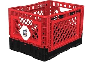 Bigant Heavy Duty Collapsible & Stackable Plastic Milk Crate - Snap Lock Foldable Industrial Garage Storage Bin Container Utility Tote Basket (Orange Red, 1 Small Crate)
