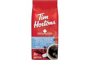 Tim Hortons French Vanilla, Flavored Roast Ground Coffee, Perfectly Balanced, Always Smooth, Made with 100% Arabica Beans, 12 Ounce Bag