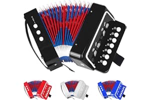 AZEAM Kids Accordion, Toy Accordion for Ages 3 5 9 7 10 12 Child Children Toddlers Beginners Kids Musical Instruments 10 Keys Button Small Lightweight for Boy Girls Christmas（Black）