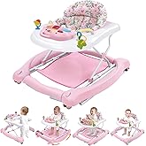 Foldable Baby 5-in-1 Activity Walker - Rocker, Activity Center, Bouncer, Seat Walker, Push Walker - Adjustable Speed Rear Wheels and Height Toys Ages 6-18 Months(Pink)