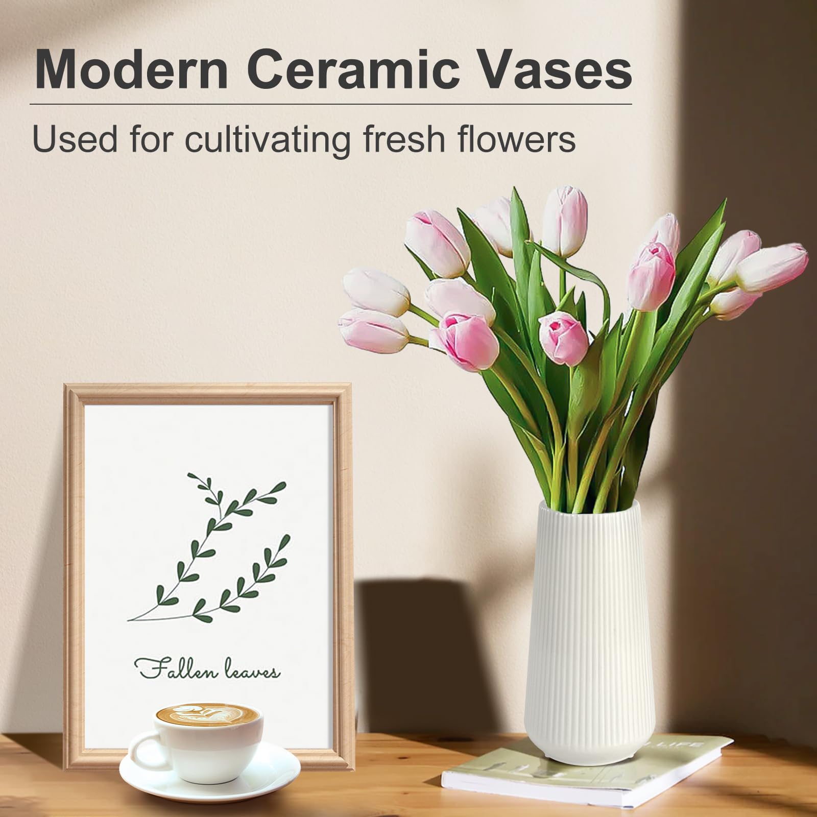 White Ceramic Vase, GUKJOB Flower Vase Ceramic Vase for Flowers, Decorative White Vase for Pampas Grass, Small Vase for Home Living Room Dining Table Farmhouse Office Decor (White) - Image 4