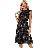 Allegra K Casual Chiffon Midi Dress for Women Sleeveless Smocked Waist Gilding Metallic Stars Party Dresses