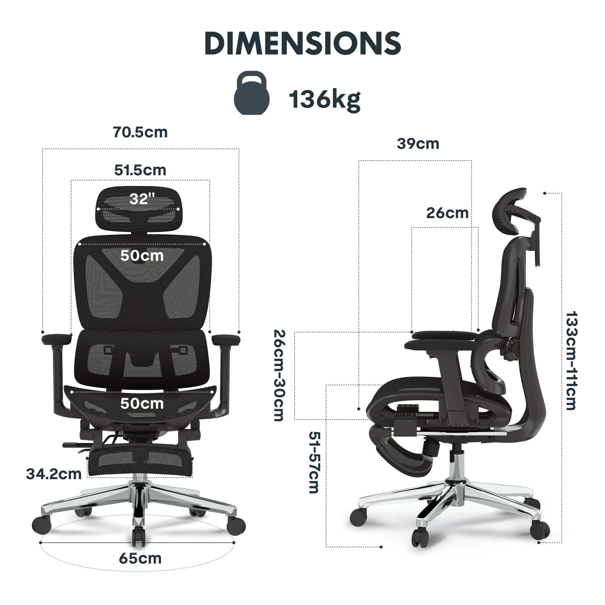 FLEXISPOT Ergonomischer Bürostuhl Schreibtischstuhl mit Fußstütze, 3D-Armlehnen, 3D-Kopfstütze, 5D-Rückenlehne, Atmungsaktiver Sitz Belastbar bis 136 kg Arbeitsstuhl, ErgoX, Dunkelgrau 2