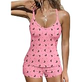 Ekouaer Ribbed Cami Pajamas Set Racerback Tank Top with Shorts Lounge Sets | Sexy pajama set for women,2 piece summer sleepwe