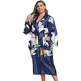 Women's Plus Size Floral Robes Long Satin Kimonos Bathrobes Patterned Long Silky Sleepwear Loungewear