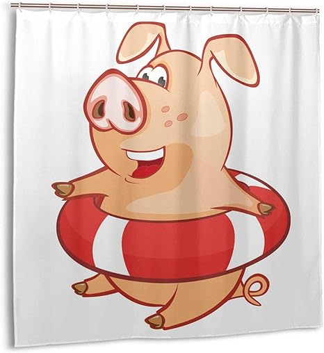 Amazon Co Jp シャワーカーテン 豚 浮き輪 キャラクター 面白い 防水 防カビ 加工 リング付属 180 180cm おしゃれ 浴室 カーテン 風呂カーテン バスカーテン かわいい 北欧 防水 間仕切り 遮像 目隠し 厚手 取り付け簡単 Yamayago ホーム キッチン
