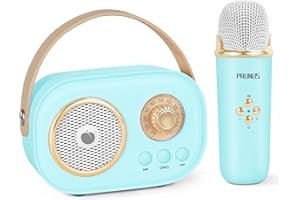 PRUNUS Mini Karaoke Machine for Kids&Adults,Portable Bluetooth Speaker with Wireless Microphones and Stereo Sound Enhanced Bass,Gifts for Girl 6 7 8 9 10 11 12 Years Old (Blue)